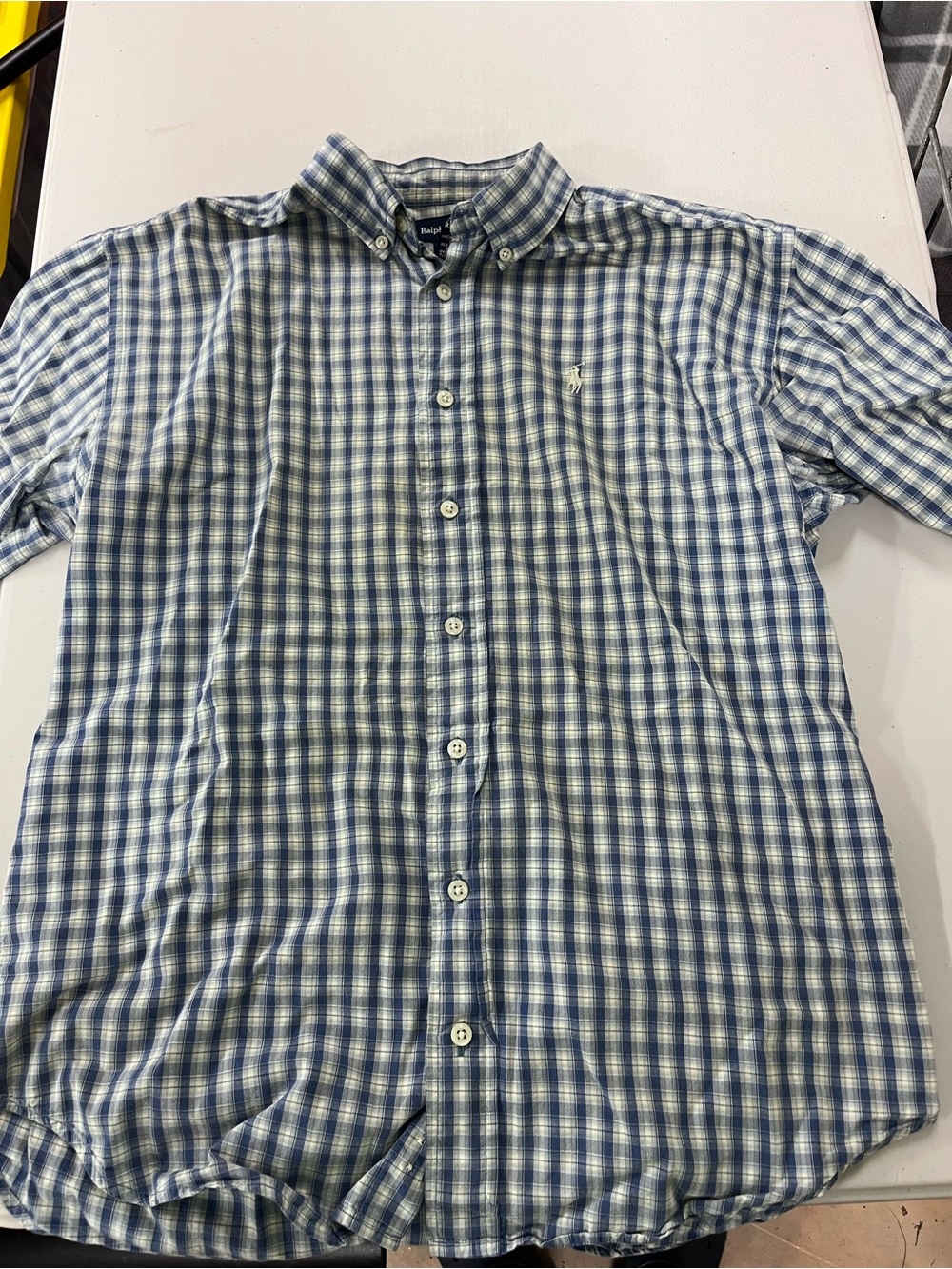 Ralph Lauren Blue and White Checked Button-Down Shirt
